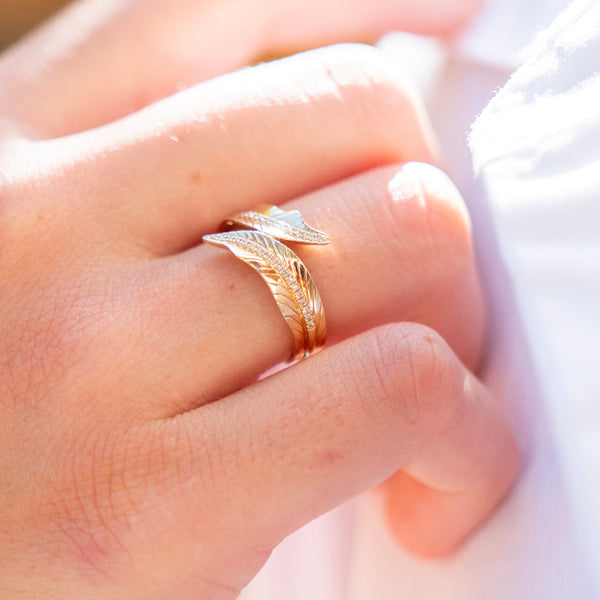Golden Leaf and Diamond Wrap Ring
