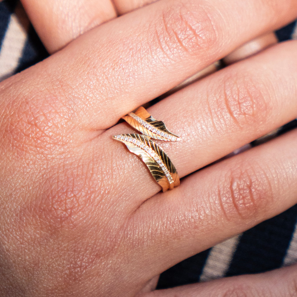 Golden Leaf and Diamond Wrap Ring