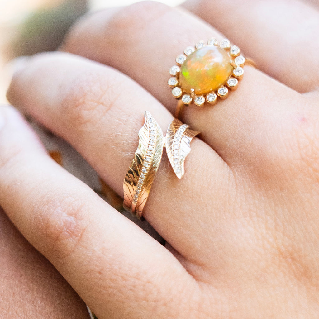 Golden Leaf and Diamond Wrap Ring