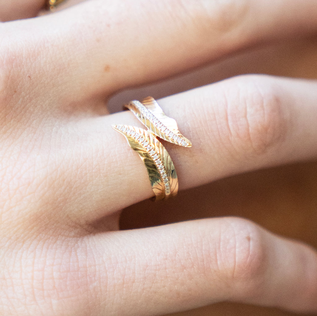 Golden Leaf and Diamond Wrap Ring