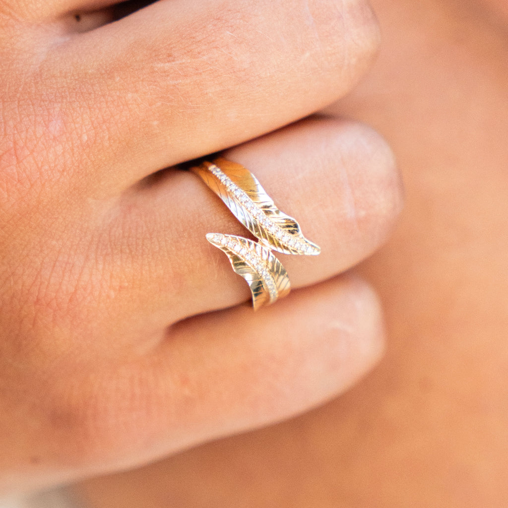 Golden Leaf and Diamond Wrap Ring