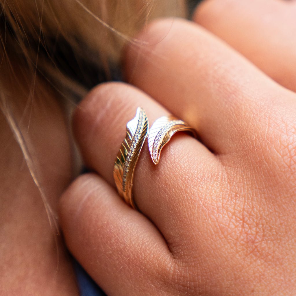 Golden Leaf and Diamond Wrap Ring