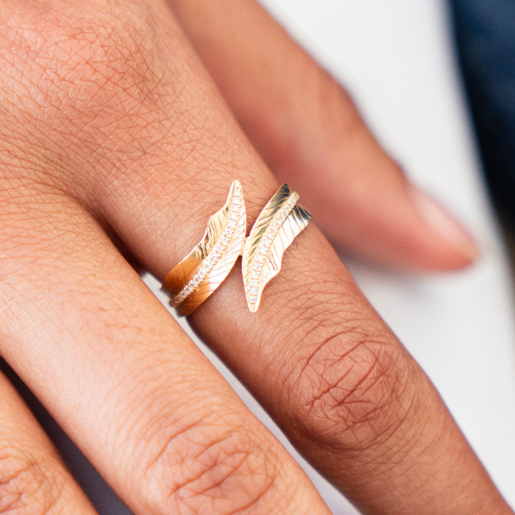 Golden Leaf and Diamond Wrap Ring