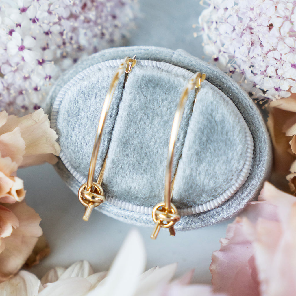 Large 14k Gold Oval Hoop with Love Knot