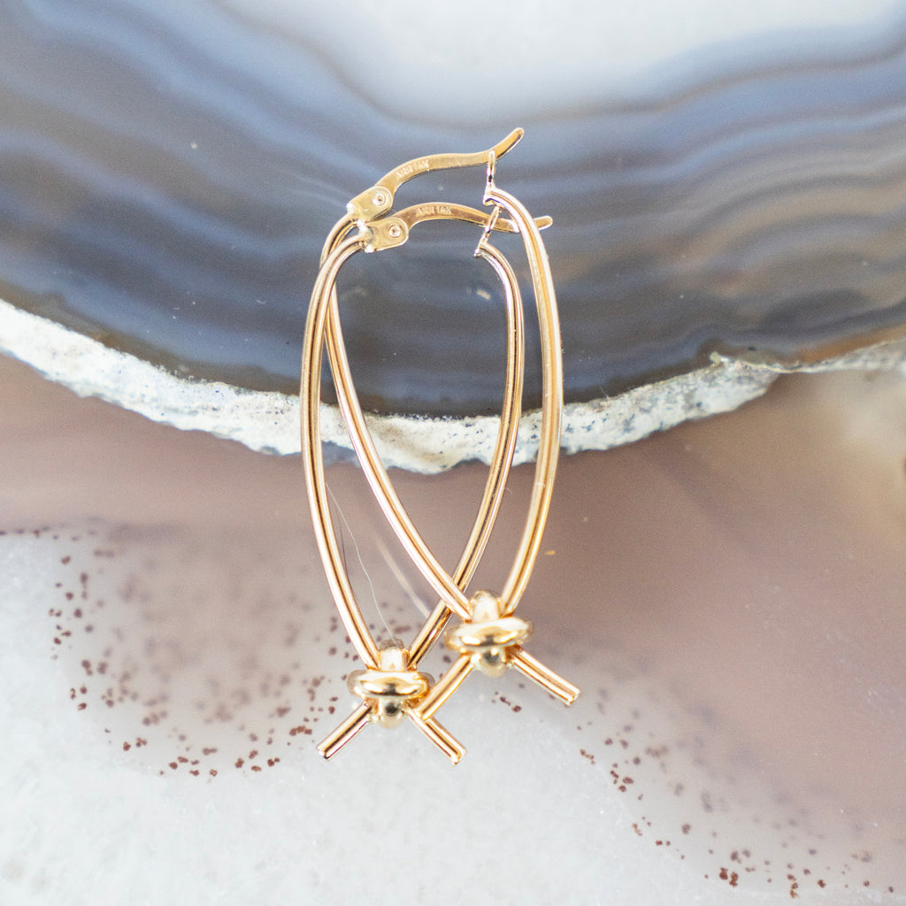 Large 14k Gold Oval Hoop with Love Knot