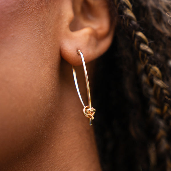 Large 14k Gold Oval Hoop with Love Knot