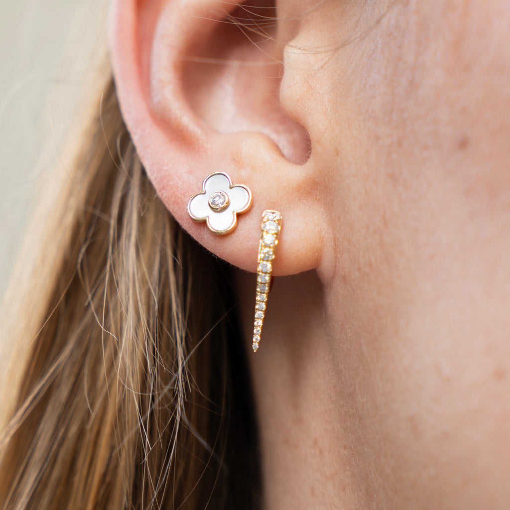 Mother of Pearl and Diamond Clover Stud Earrings