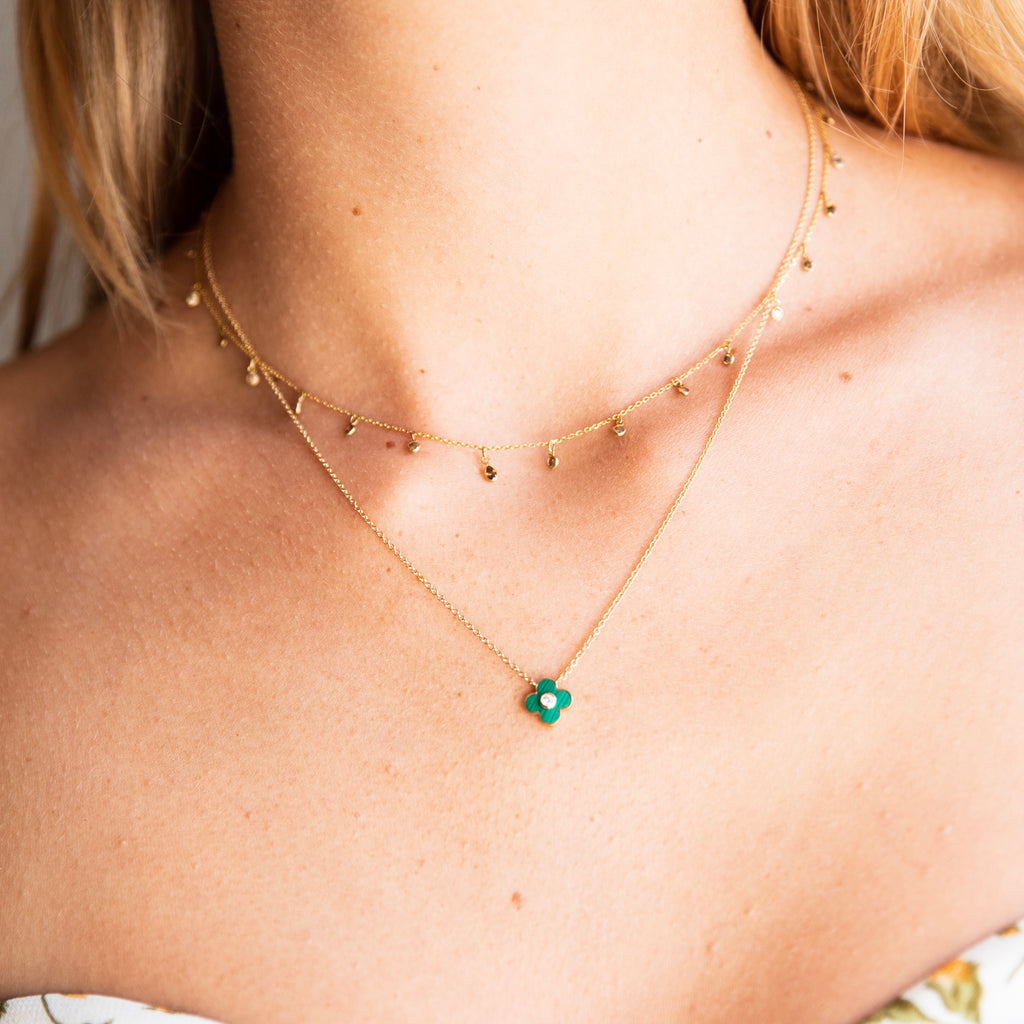 Malachite and Diamond Clover Necklace