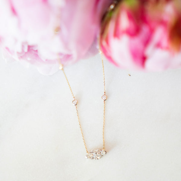 East West Marquise and Diamond by the Yard Necklace in 14k Yellow Gold