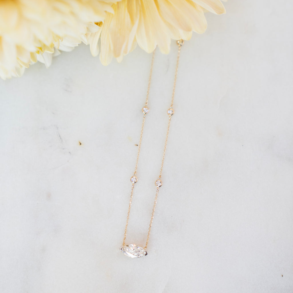 East West Marquise and Diamond by the Yard Necklace in 14k Yellow Gold