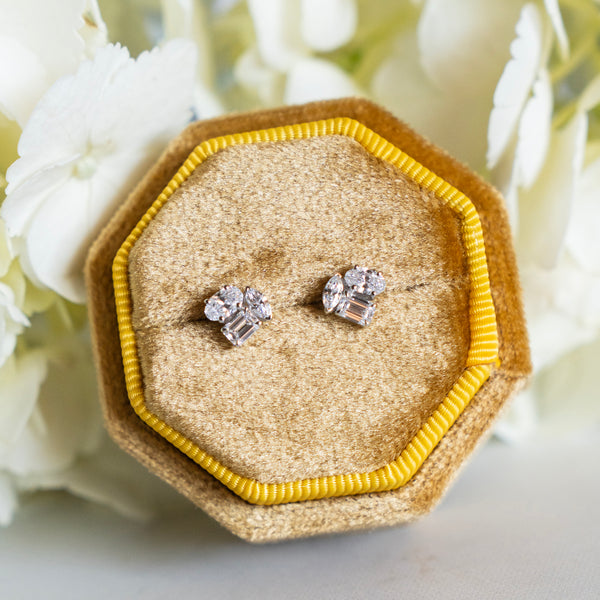 Medium Multi Shaped Diamond Trio Stud Earrings in 14k White Gold