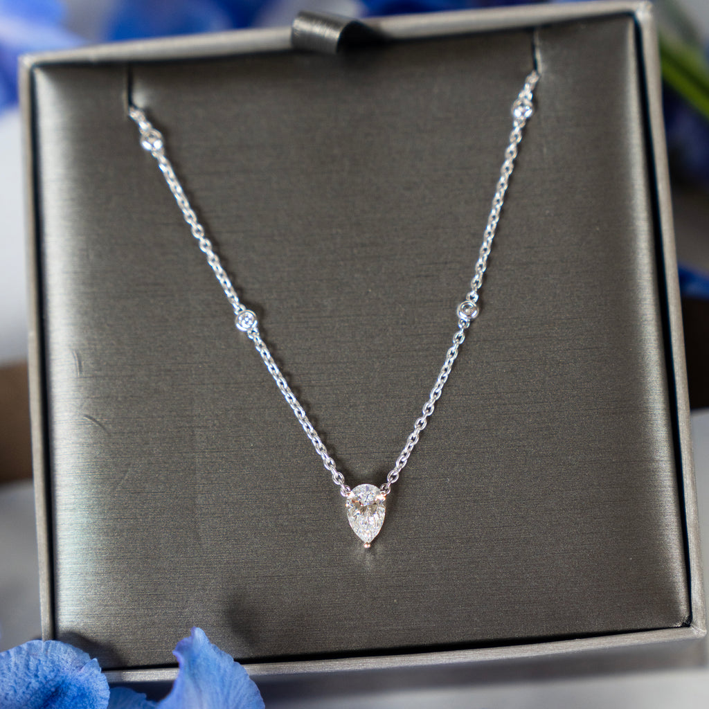 Classic Pear Shaped and Round Brilliant Diamond by the Yard Necklace