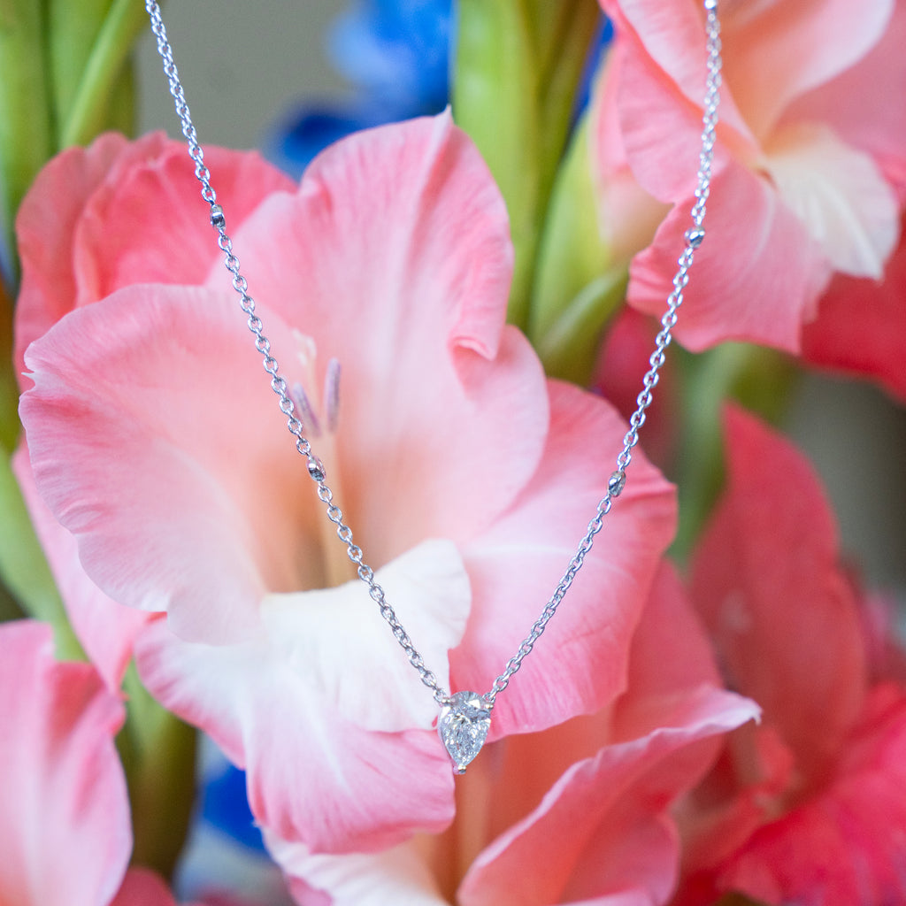 Classic Pear Shaped and Round Brilliant Diamond by the Yard Necklace