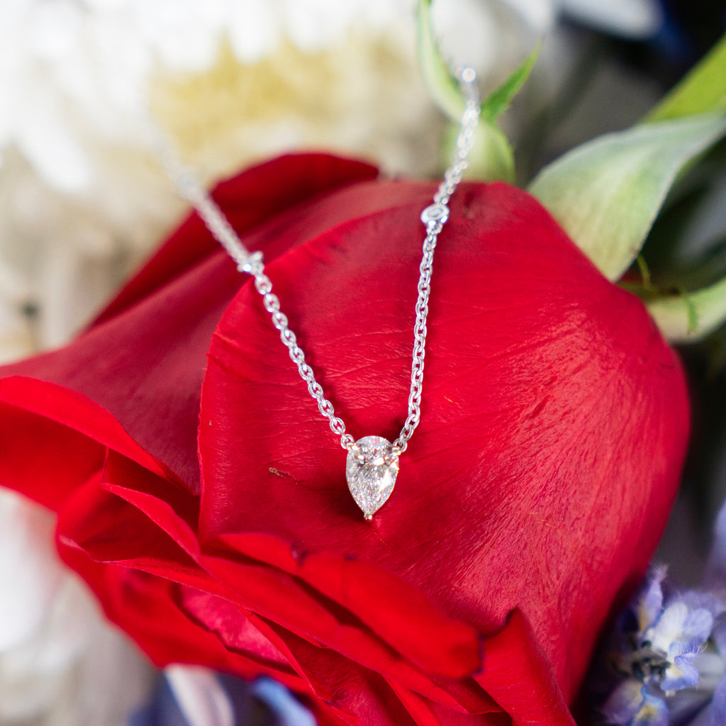 Classic Pear Shaped and Round Brilliant Diamond by the Yard Necklace