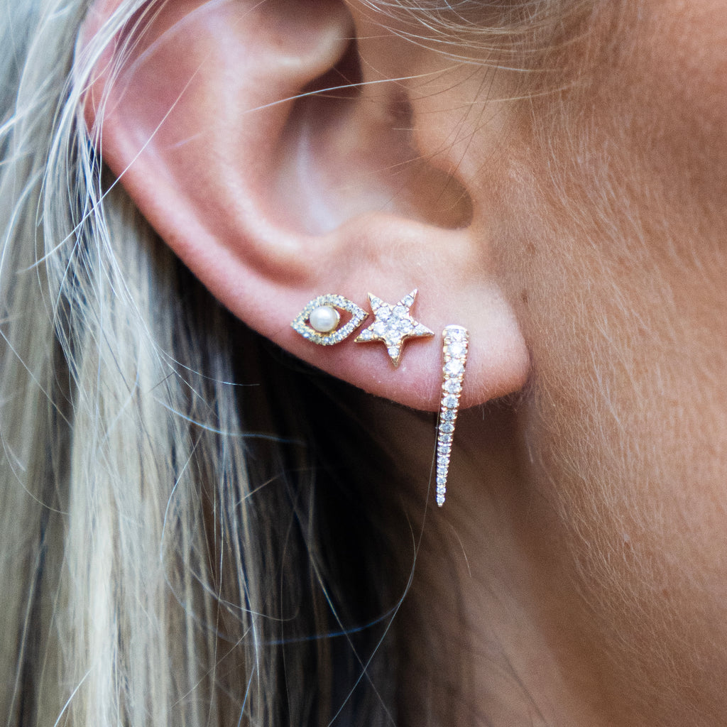 Star Diamond Stud Earrings in 14k Yellow Gold