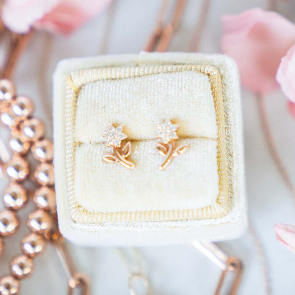 Petite Diamond Flower Studs in Rose Gold