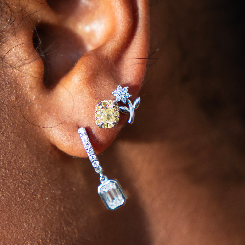 Petite Diamond Flower Studs in White Gold