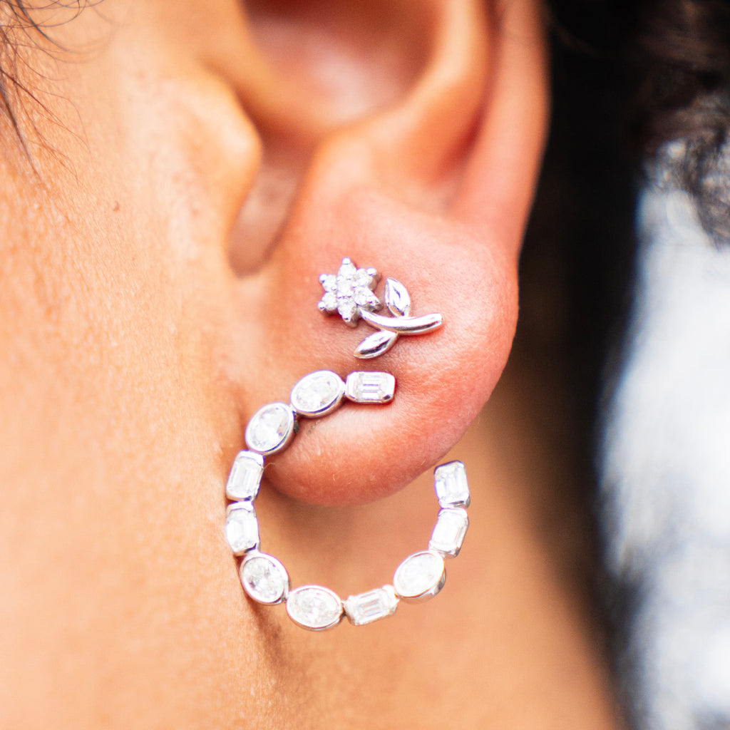 Petite Diamond Flower Studs in White Gold
