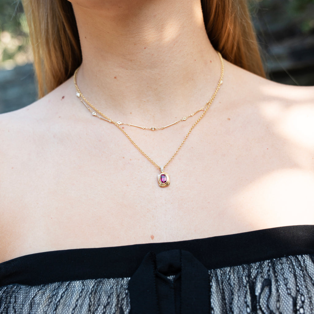 Bespoke Pink Fuchsia Tourmaline and Diamond Pendant Necklace