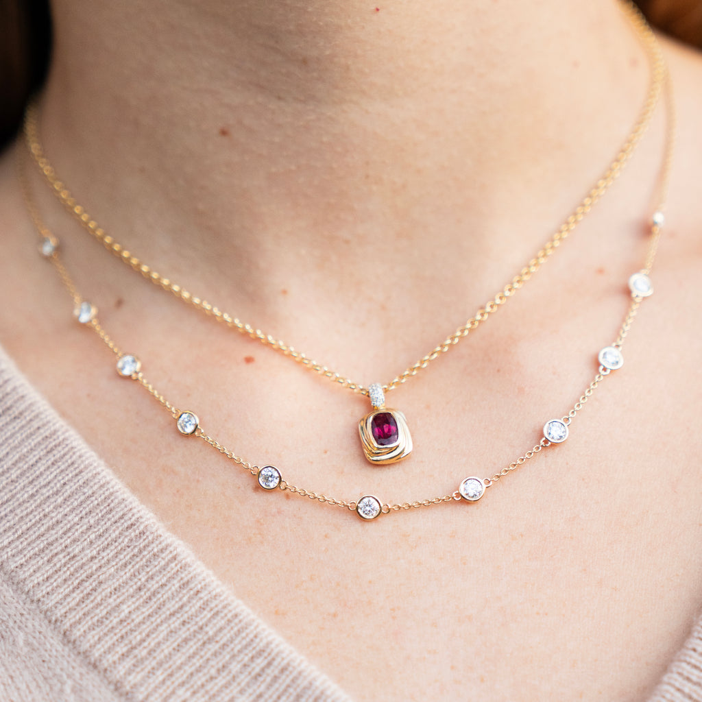 Bespoke Pink Fuchsia Tourmaline and Diamond Pendant Necklace