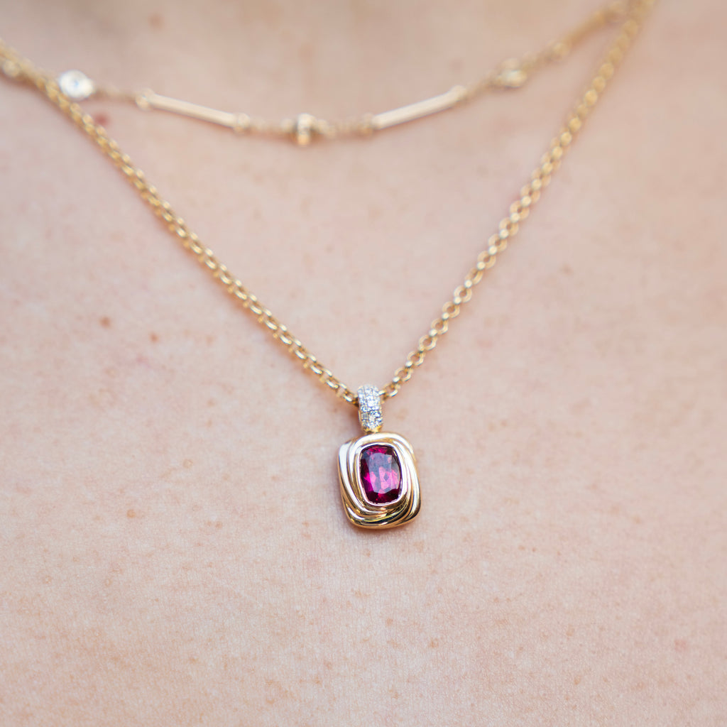 Bespoke Pink Fuchsia Tourmaline and Diamond Pendant Necklace