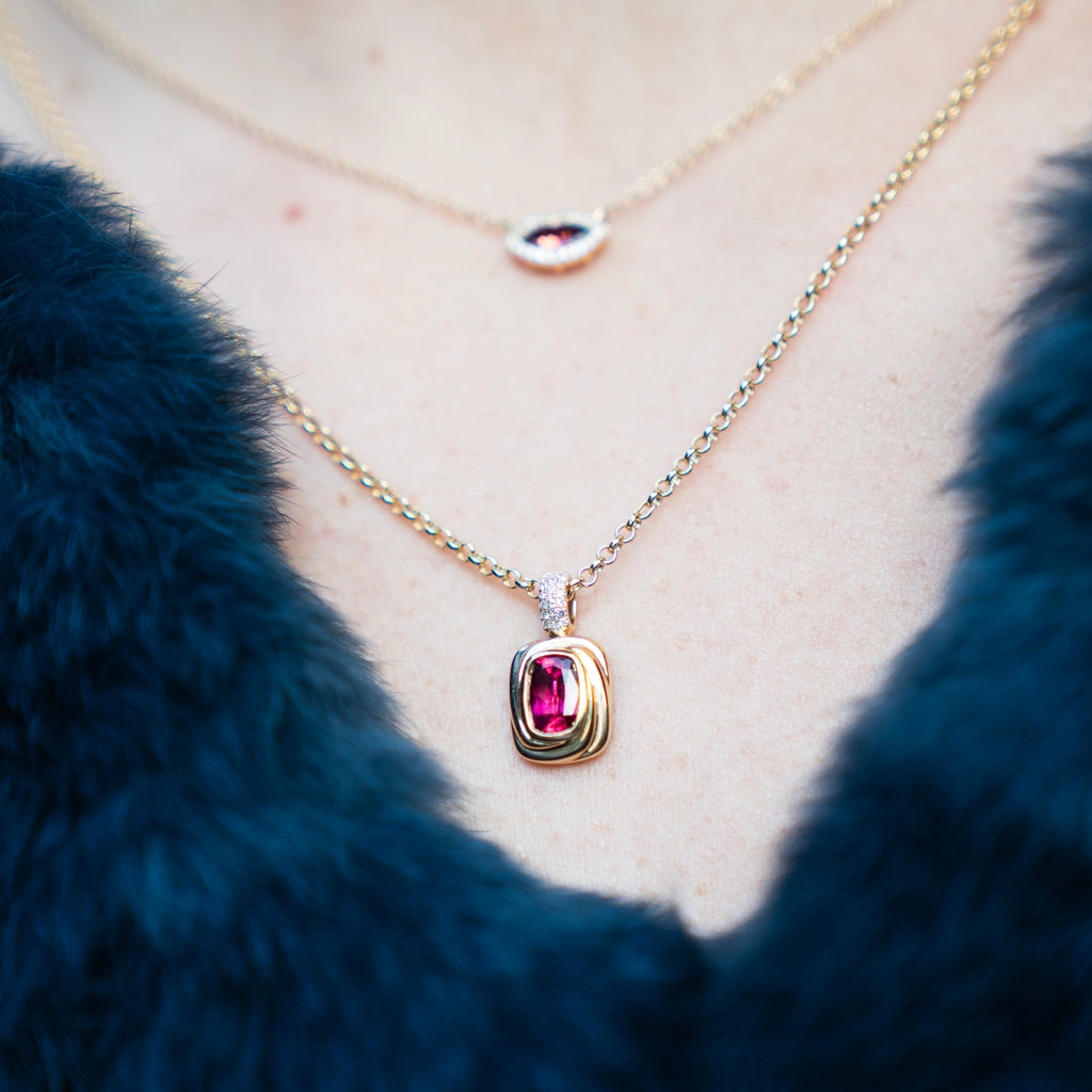 Bespoke Pink Fuchsia Tourmaline and Diamond Pendant Necklace