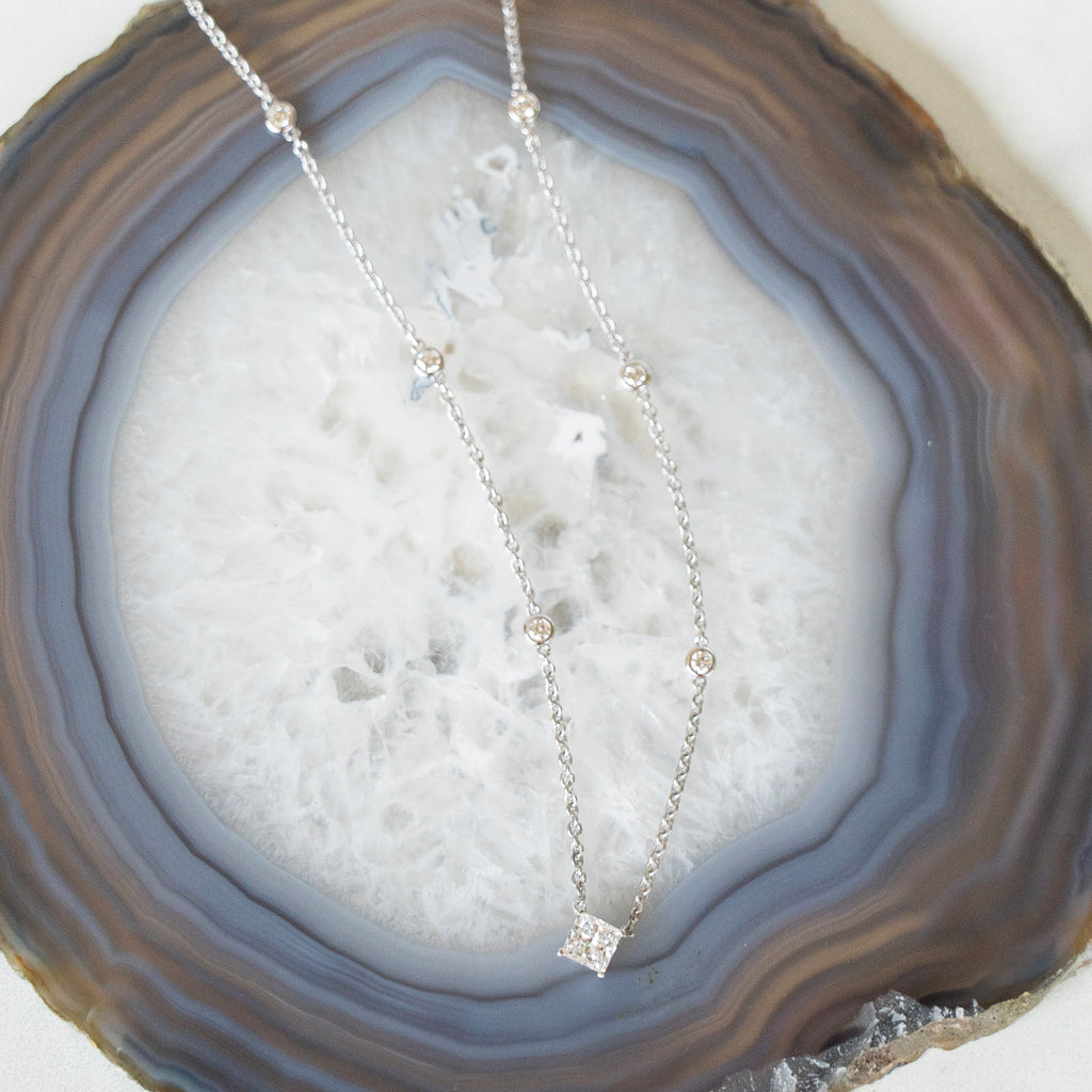 Classic Princess Cut and Diamond by the Yard Necklace