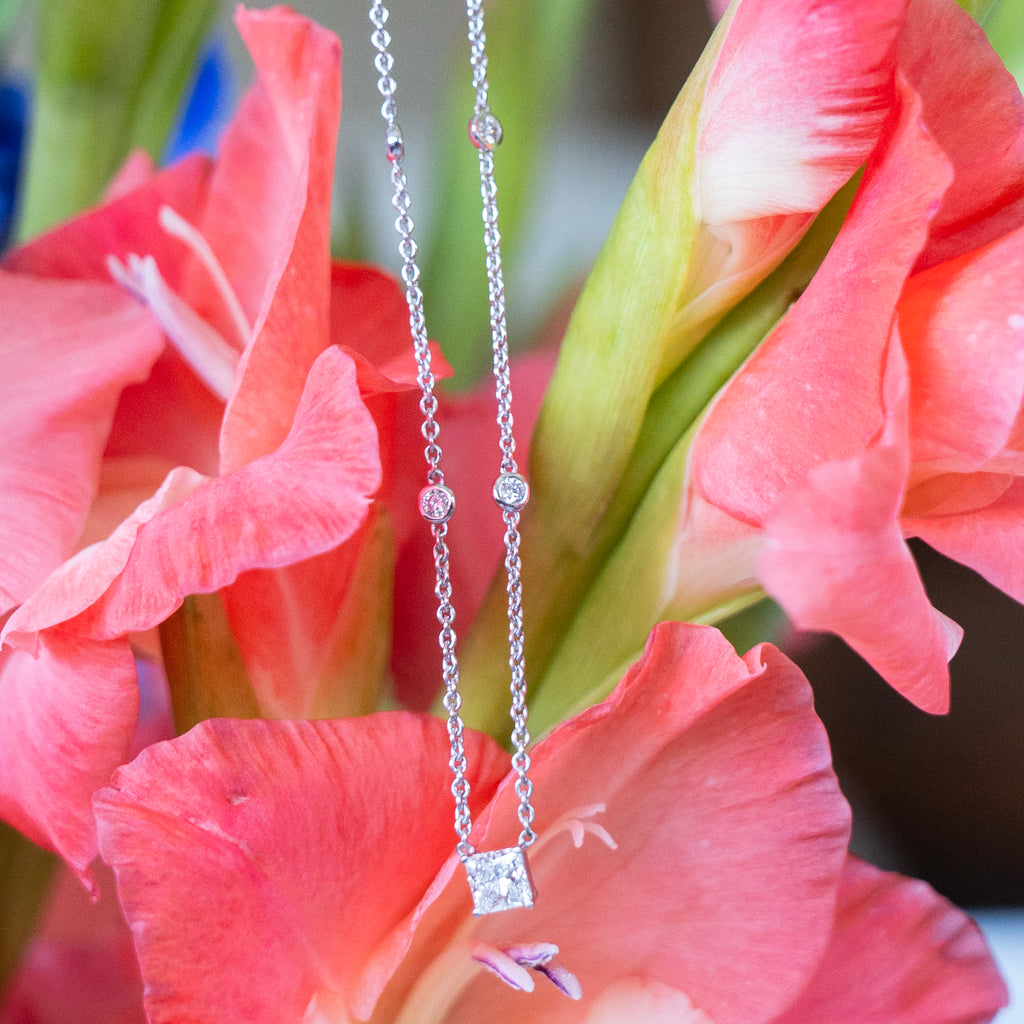 Classic Princess Cut and Diamond by the Yard Necklace