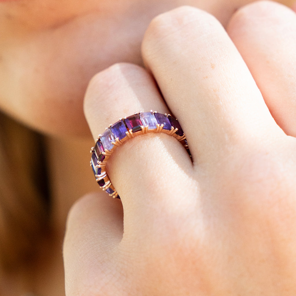 Shades of Violet Emerald Cut Eternity Band