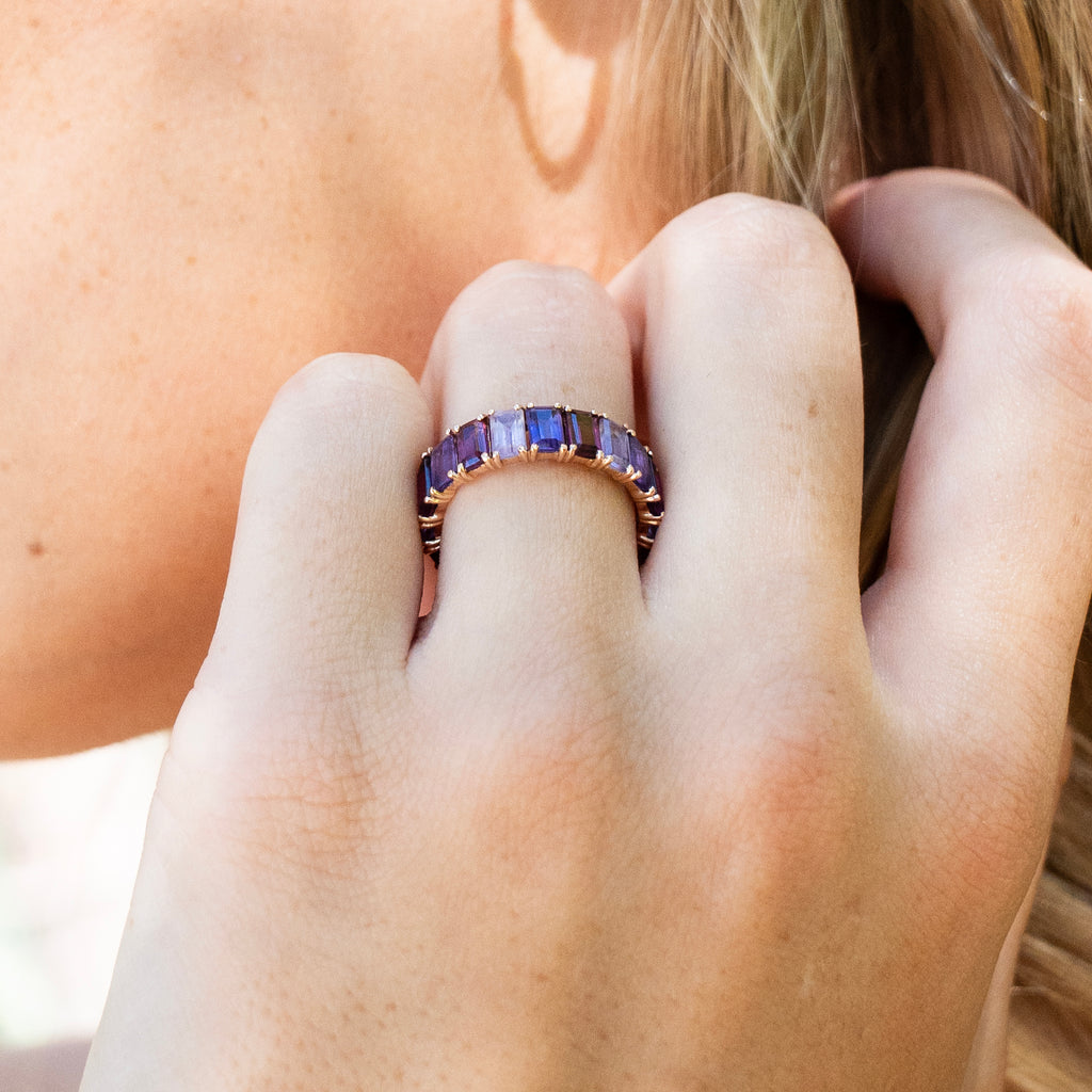 Shades of Violet Emerald Cut Eternity Band