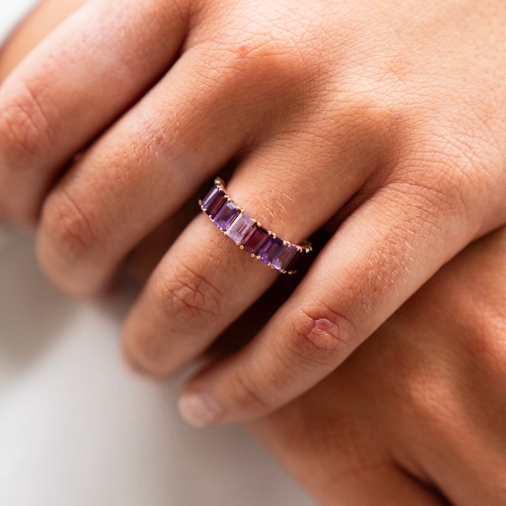 Shades of Violet Emerald Cut Eternity Band