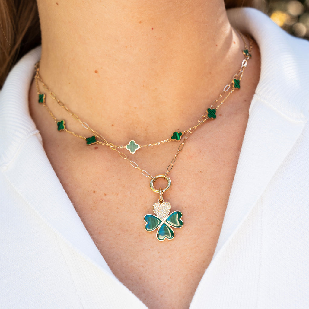 14k Italian Gold Malachite Quatrefoil Station Necklace