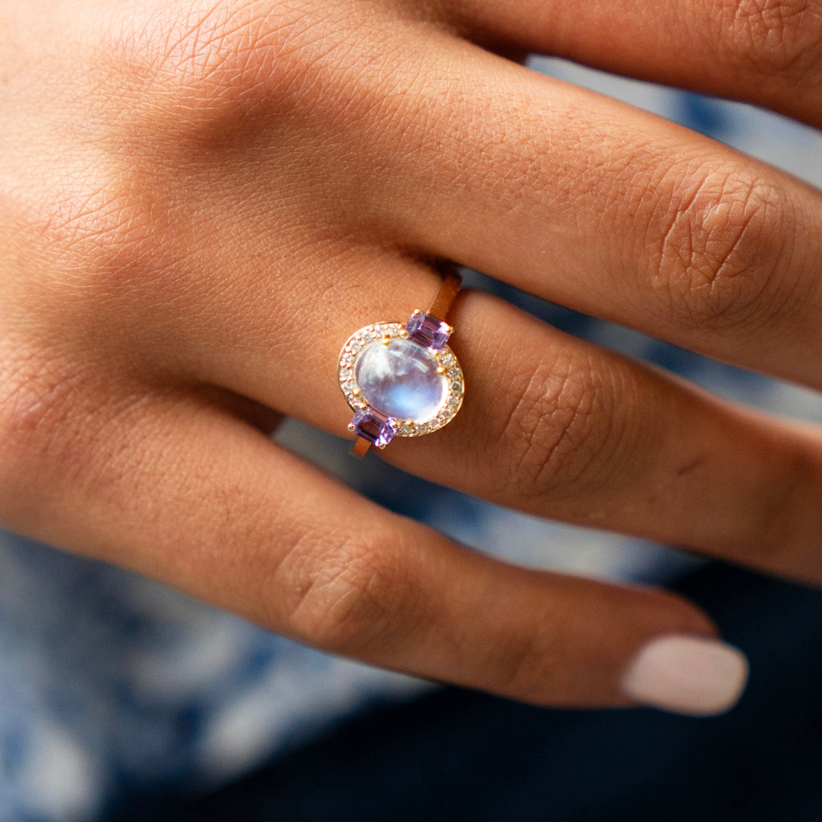 Rainbow Moonstone Engagement Ring Rainbow Shaped Ring Oval