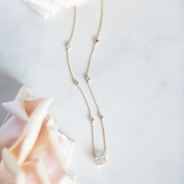 East West Radiant and Diamond by the Yard Necklace in 14k Yellow Gold