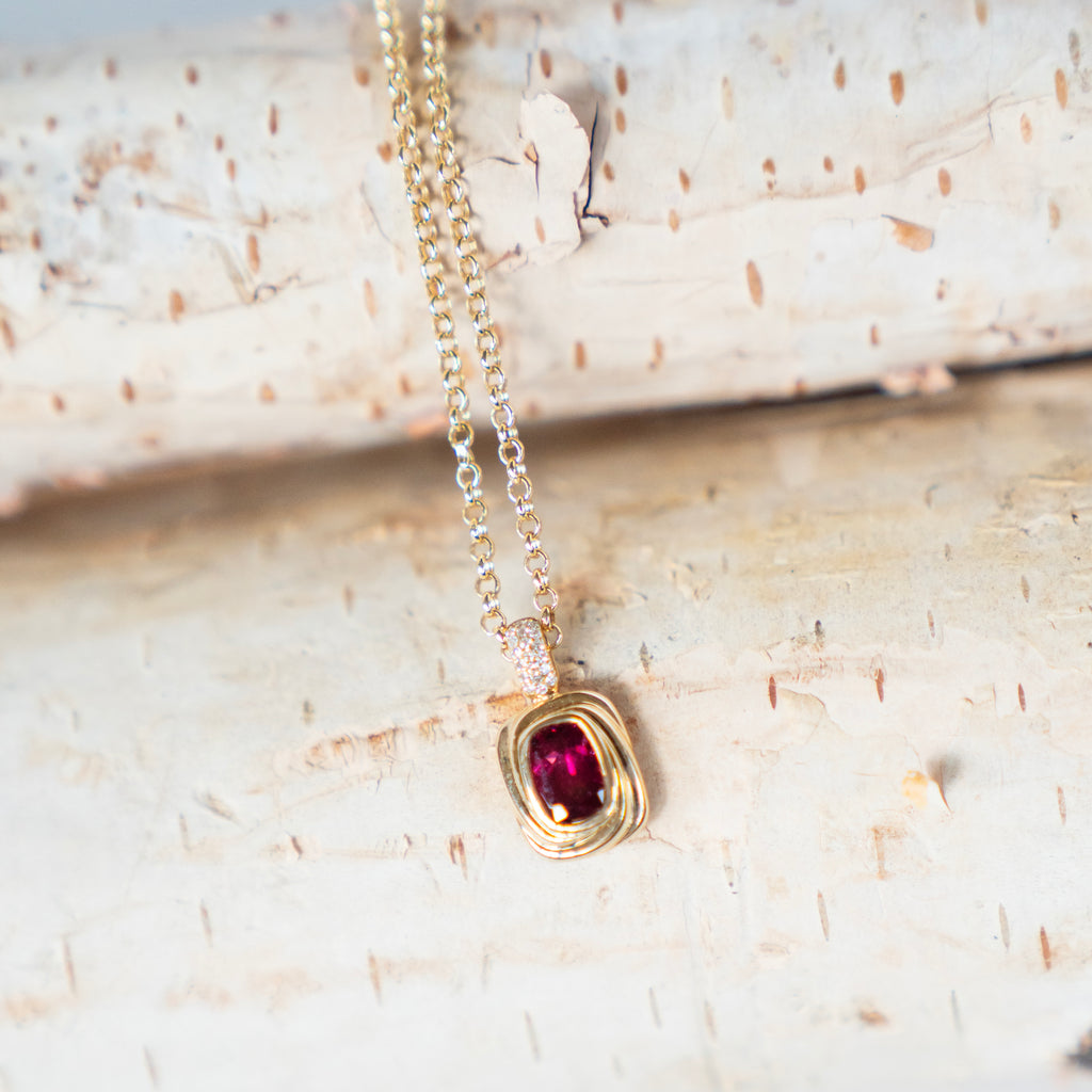 Bespoke Pink Fuchsia Tourmaline and Diamond Pendant Necklace