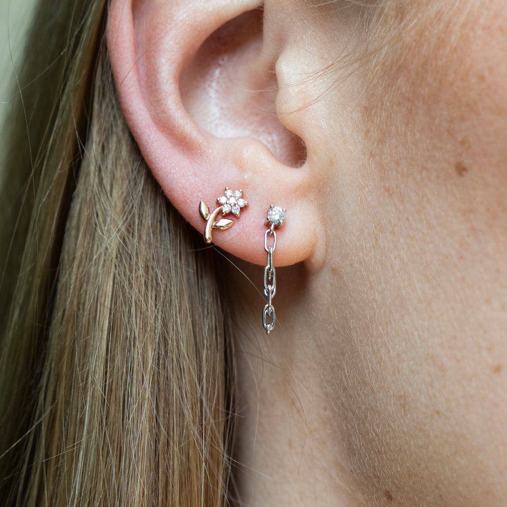 Petite Diamond Flower Studs in White Gold