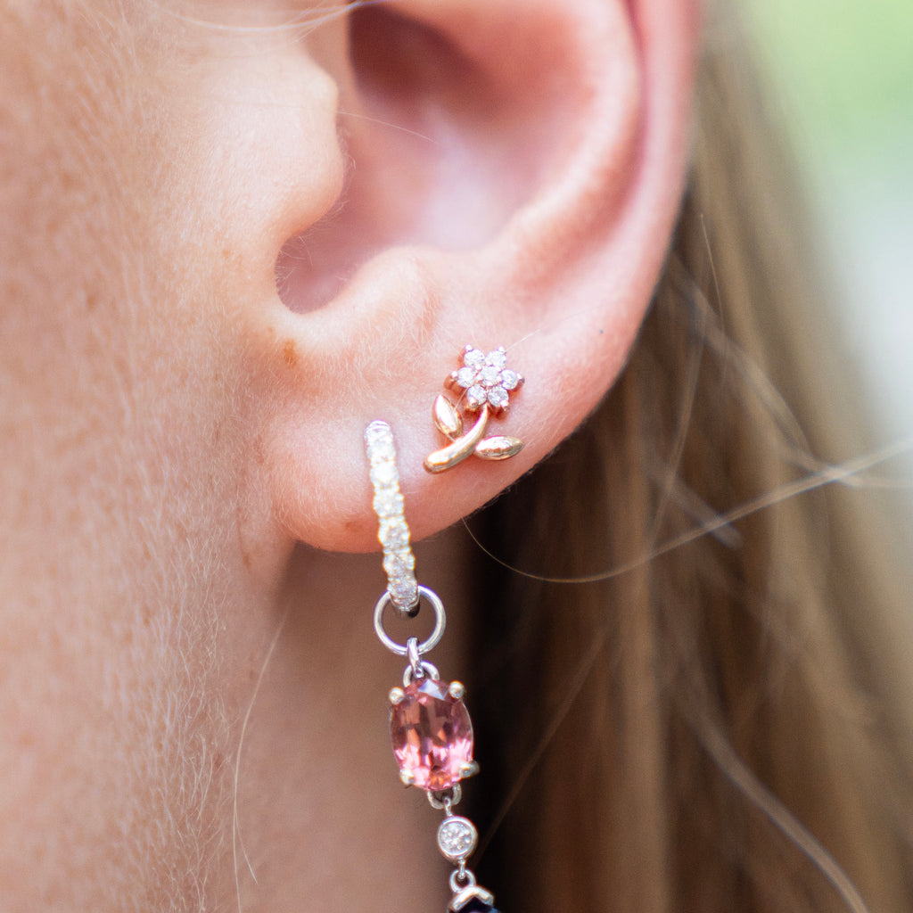 Petite Diamond Flower Studs in Rose Gold