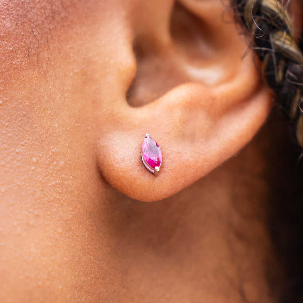Ruby Marquise Shaped Stud Earrings in 14k White Gold