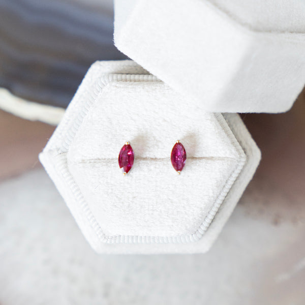Ruby Marquise Shaped Stud Earrings in 14k White Gold
