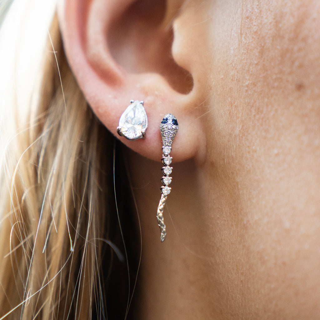 Diamond and Blue Sapphire Serpent Drop Earrings