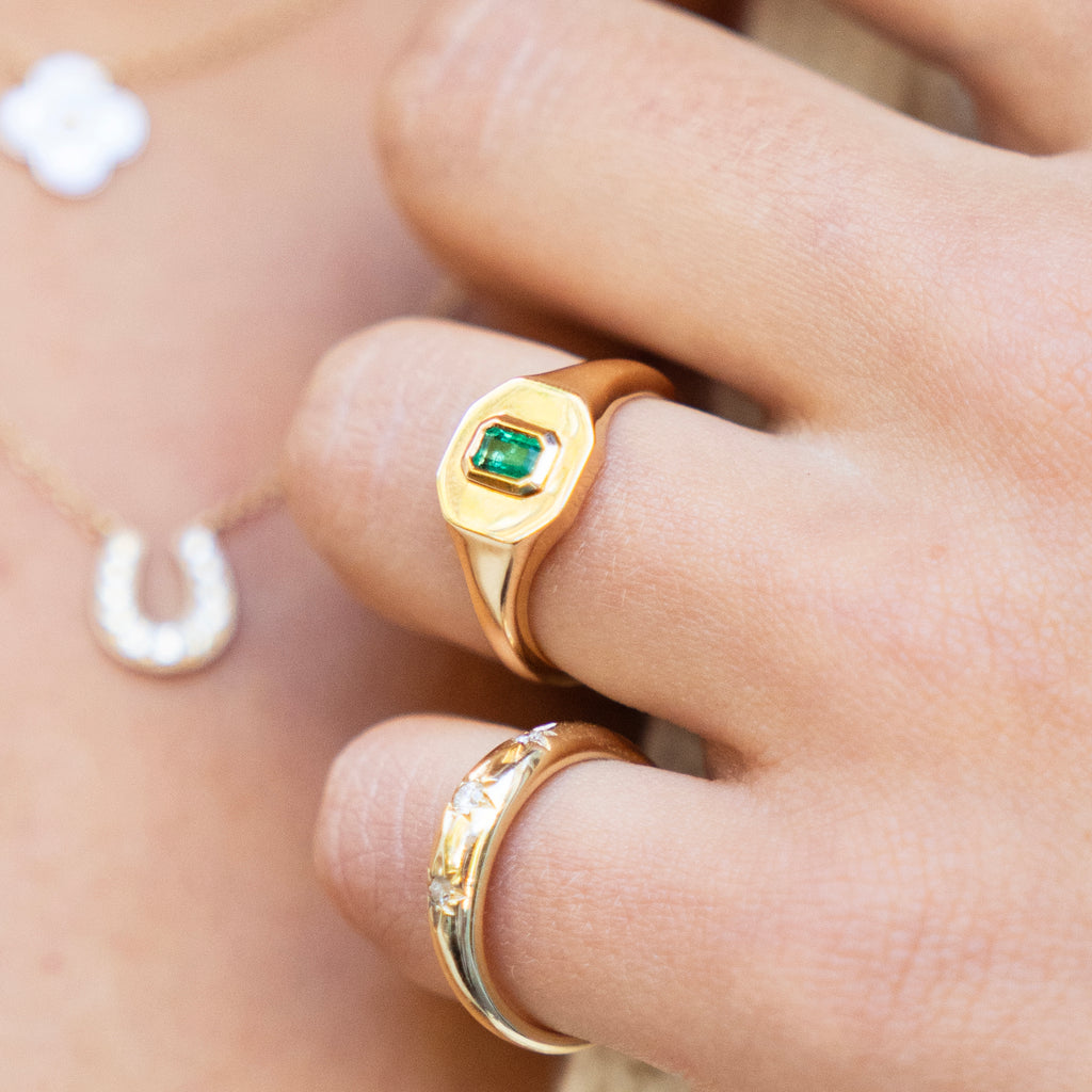 Gold Signet Ring with Natural Emerald