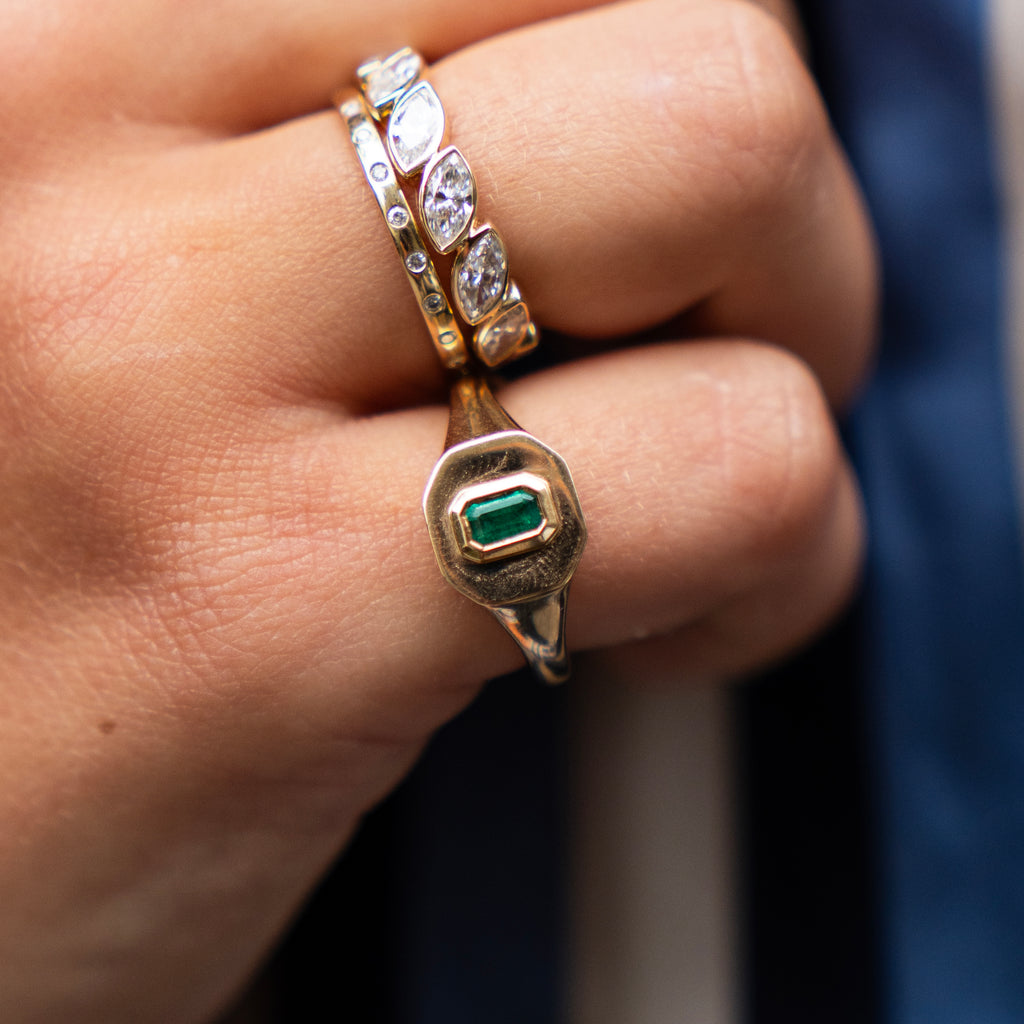 Gold Signet Ring with Natural Emerald