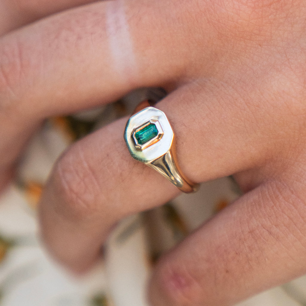 Gold Signet Ring with Natural Emerald