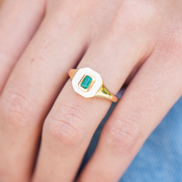Gold Signet Ring with Natural Emerald
