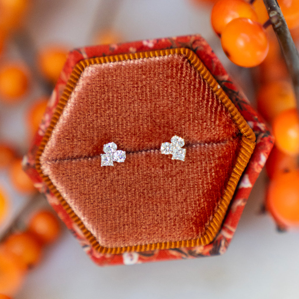 Petite Multi Shaped Diamond Trio Stud Earrings in 14k Yellow Gold