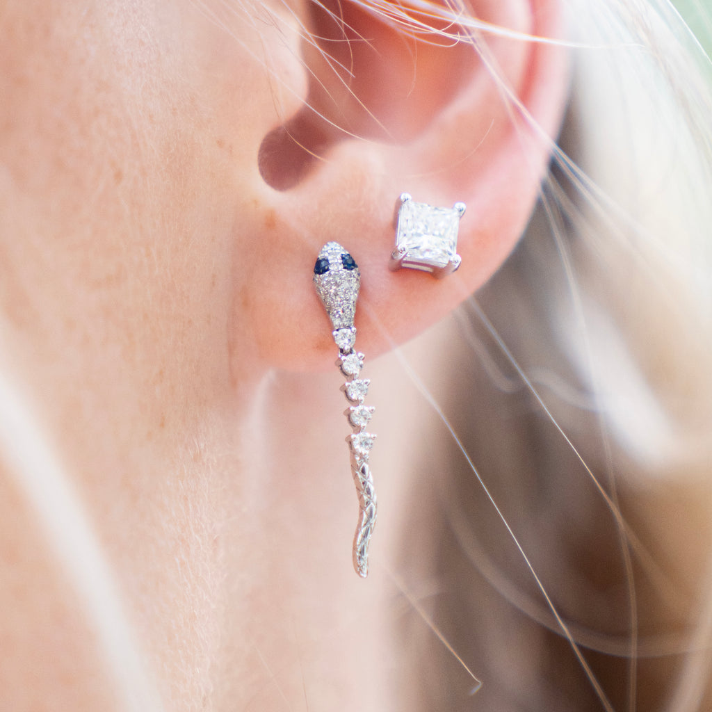 Diamond and Blue Sapphire Serpent Drop Earrings