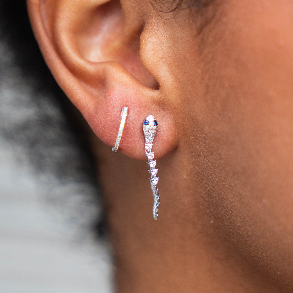 Diamond and Blue Sapphire Serpent Drop Earrings