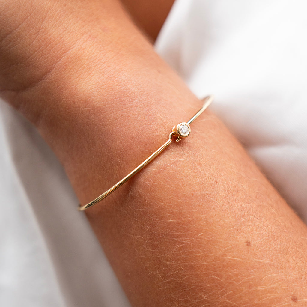 Large Diamond Solitaire Bezel Bangle in 14k Yellow Gold