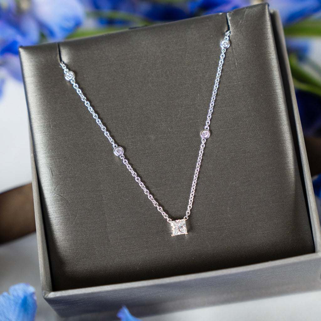 Classic Princess Cut and Diamond by the Yard Necklace