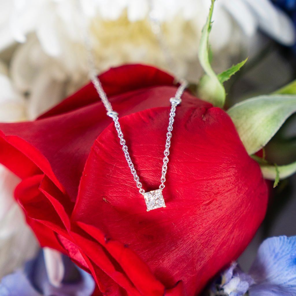 Classic Princess Cut and Diamond by the Yard Necklace